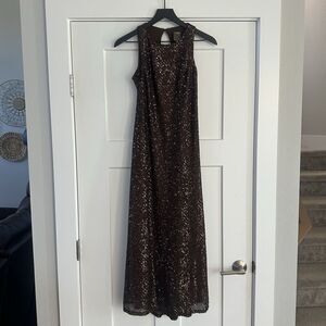Taylor Halter Brown Sequin Midi Dress Sz6 Autumn Glam Formal Prom Brat 90s Y2K